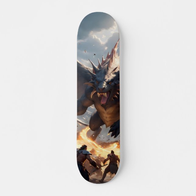 Skater Bárbaric Warriors Fighting With Dragon Skateboard (Front)