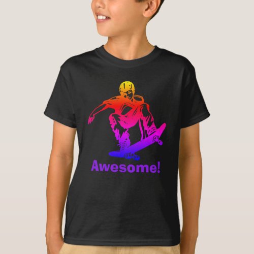 Skater Boy Awesome Rainbow Skateboarder T_Shirt