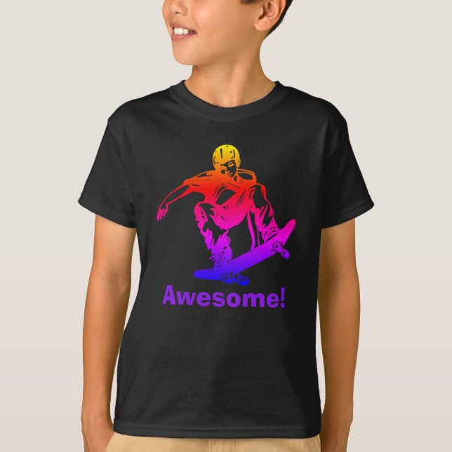 Skater Boy Awesome Rainbow Skateboarder T-Shirt (Front)