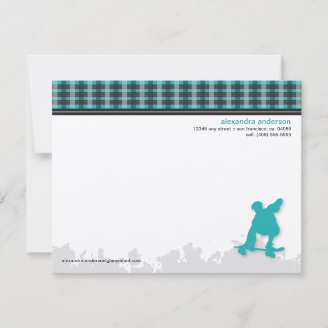 Skater Boy Customized Flat Note Cards (aqua) (Front)