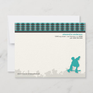 Skater Boy Customized Flat Note Cards (aqua)