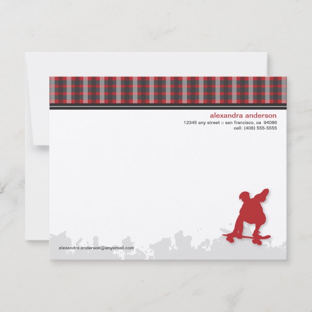 Skater Boy Customized Flat Note Cards (red) (Front)