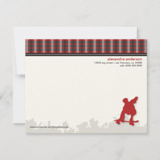 Skater Boy Customized Flat Note Cards (red)