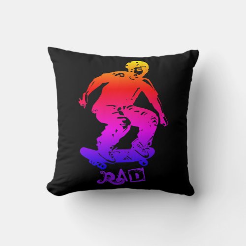 Skater Boy Rad Rainbow Skateboarder Throw Pillow