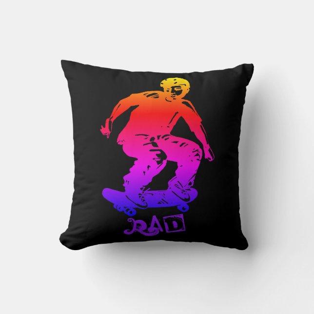 Skater Boy Rad Rainbow Skateboarder Throw Pillow (Front)