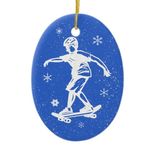 Skater Boy Snowflake Christmas Ceramic Ornament