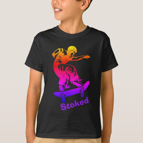 Skater Boy Stoked Rainbow Skateboarder T_Shirt