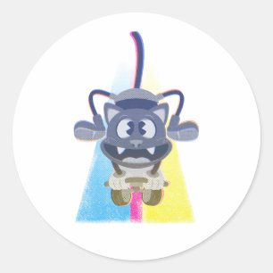 Skater cat color cartoon classic round sticker