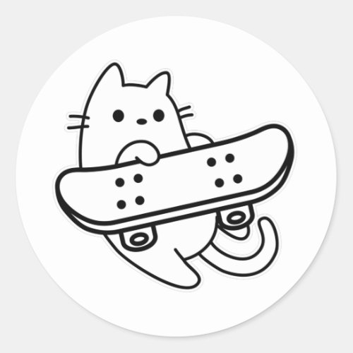 Skater Cat with Skateboard Classic Round Sticker