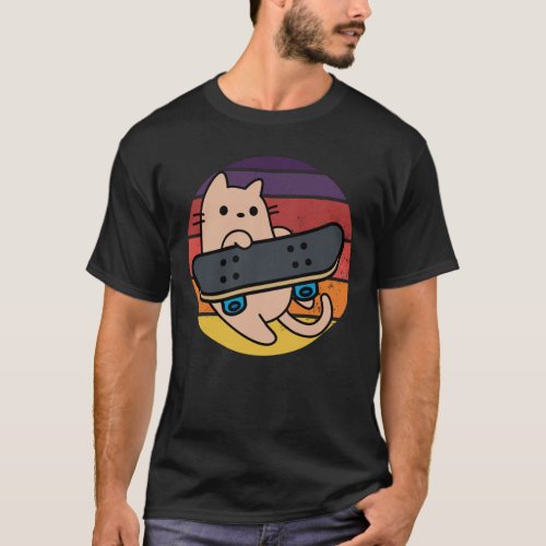 Skater Cat with Skateboard Vintage Sunset T_Shirt