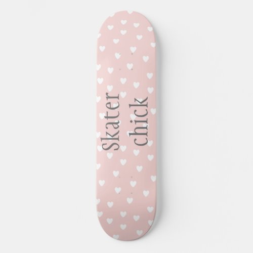 Skater Chick  Blush Pink with White Hearts Girls Skateboard Deck