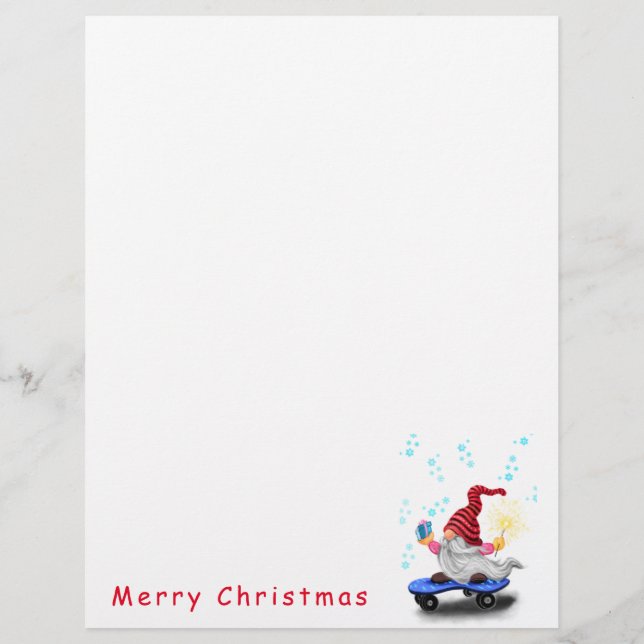 Skater Christmas Gnome with Gift Letterhead (Back)