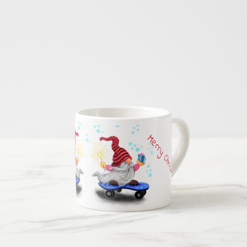 Skater Christmas Gnome with Gift Mug