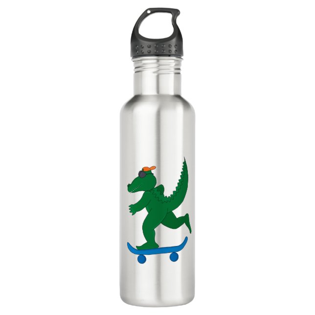 Skater Crocodile Stainless Steel Water Bottle (Front)