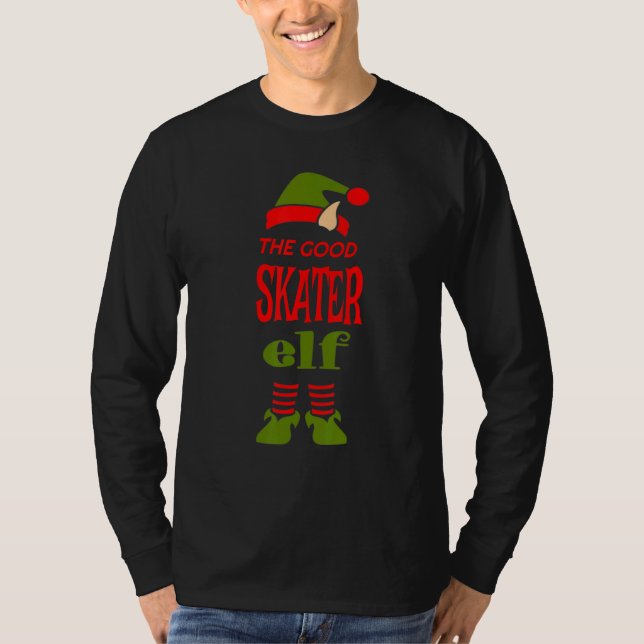 SKATER Elf Good Christmas Matching Pajama Party T-Shirt (Front)