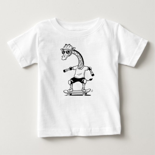 Skater Giraffe Baby T-Shirt (Front)