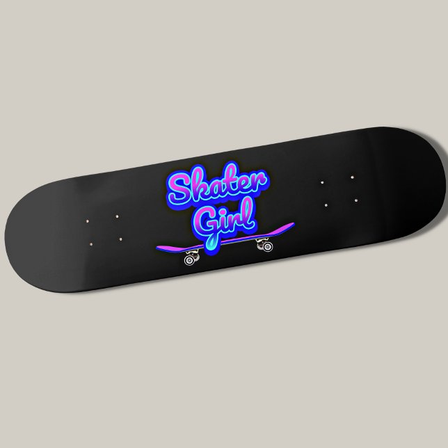 Skater Girl Blue Mauve Graffiti Glow Skateboard    (Creator Uploaded)