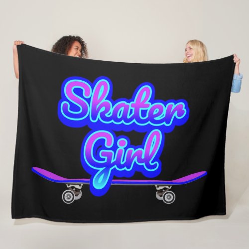 Skater Girl Blue Mauve Graffiti Glow Skateboard    Fleece Blanket
