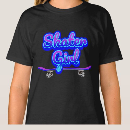 Skater Girl Blue Mauve Graffiti Glow Skateboard T_ T_Shirt
