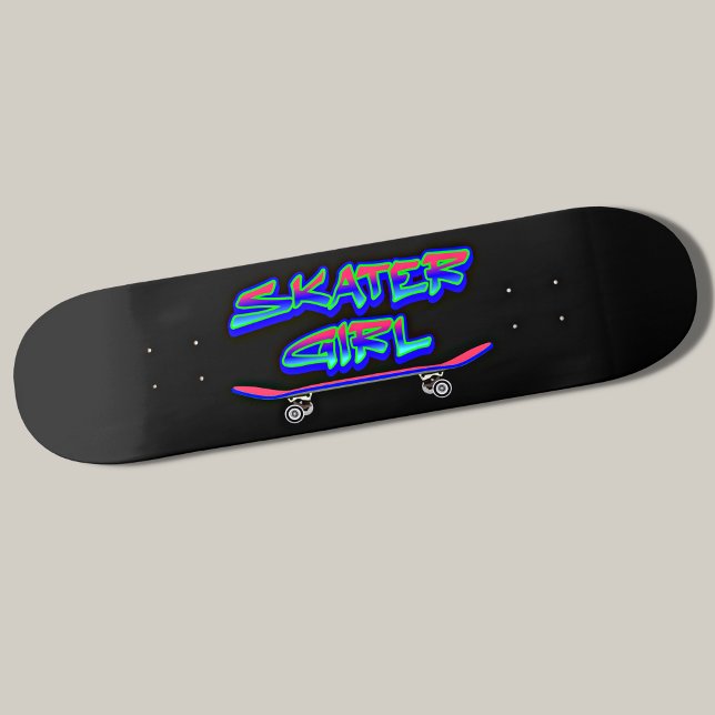 Skater Girl Blue Pink Graffiti Glow Skateboard     (Creator Uploaded)