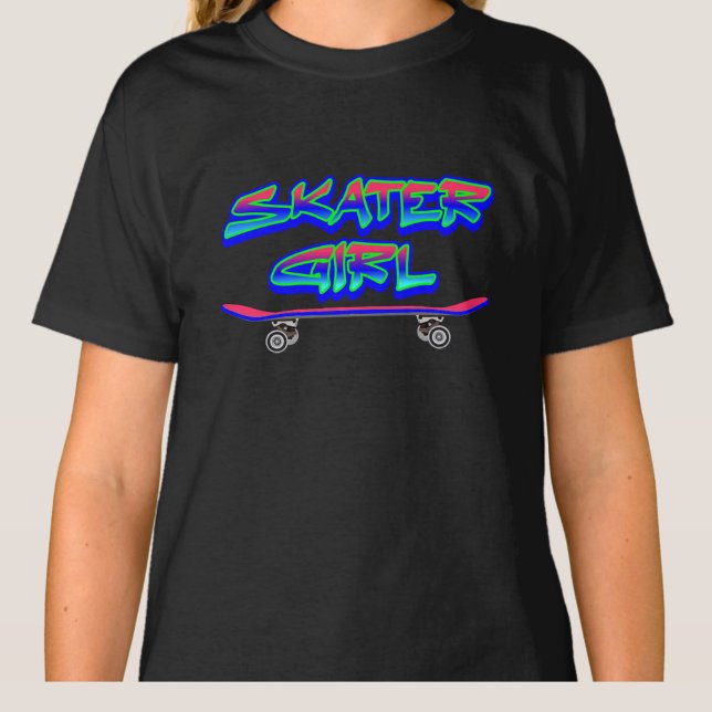Skater Girl Blue Pink Graffiti Glow Skateboard T T-Shirt (Creator Uploaded)