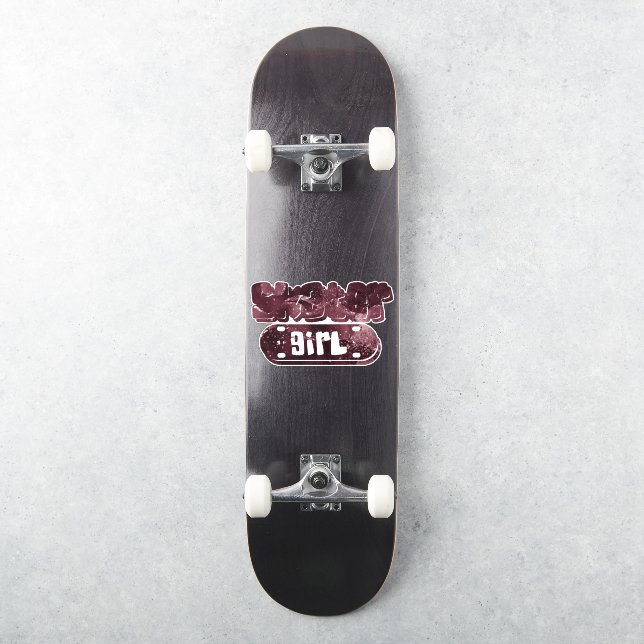 Skater Girl | Cute Burgundy Galaxy Agate Tween Sticker (Skateboard)