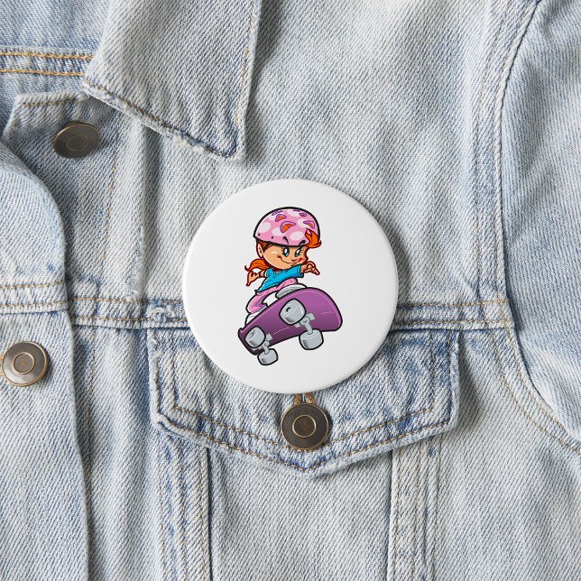 Skater Girl Fun Pink Helmet Skateboard Button (Creator Uploaded)