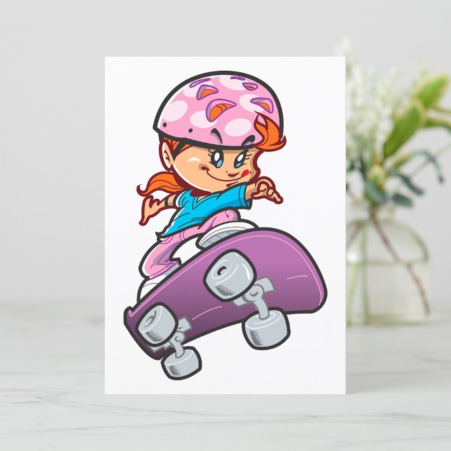 Skater Girl Fun Pink Helmet Skateboard Invitation (Creator Uploaded)