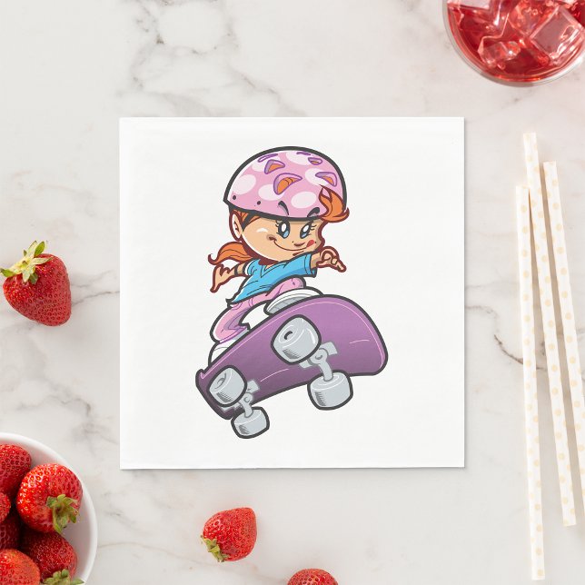 Skater Girl Fun Pink Helmet Skateboard Napkins (Creator Uploaded)