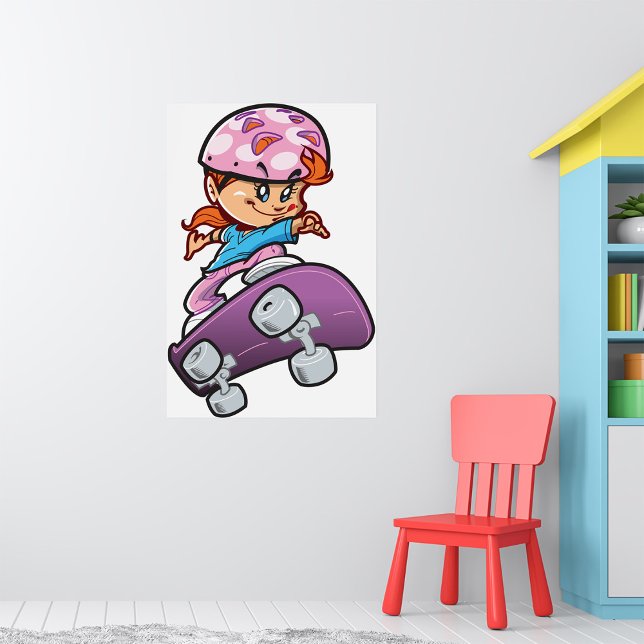 Skater Girl Fun Pink Helmet Skateboard Poster (Creator Uploaded)