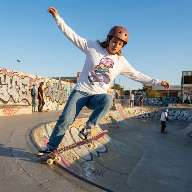 Skater Girl Fun Pink Helmet Skateboard T-Shirt (Creator Uploaded)