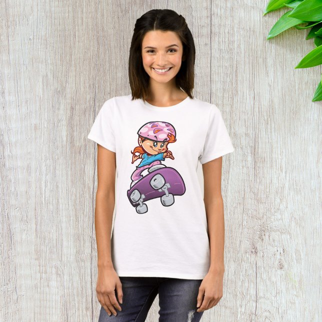 Skater Girl Fun Pink Helmet Skateboard T-Shirt (Creator Uploaded)