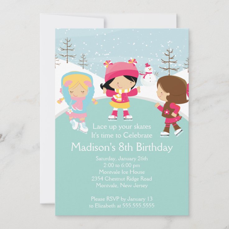 Skater Girl Ice Skating Birthday Party Invitation | Zazzle