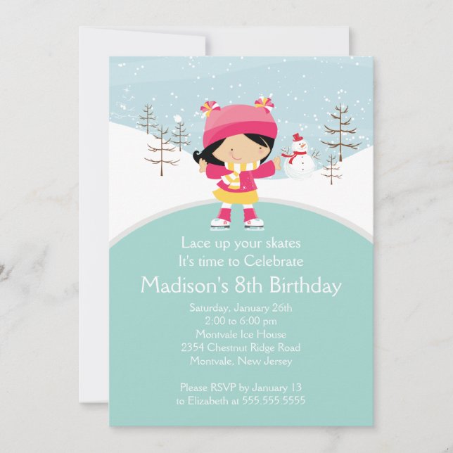 Skater Girl Ice Skating Birthday Party Invitation (Front)