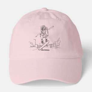 Skater Girl Line Art   Minimalist Skateboarding Hat
