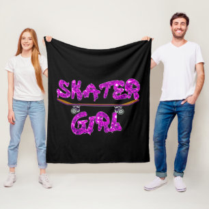 Skater Girl Purple Pink Skateboard Fleece Blanket