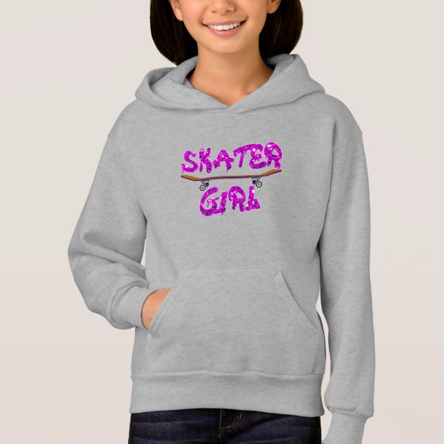 Skater Girl Purple Pink Skateboard                 Hoodie (Front)