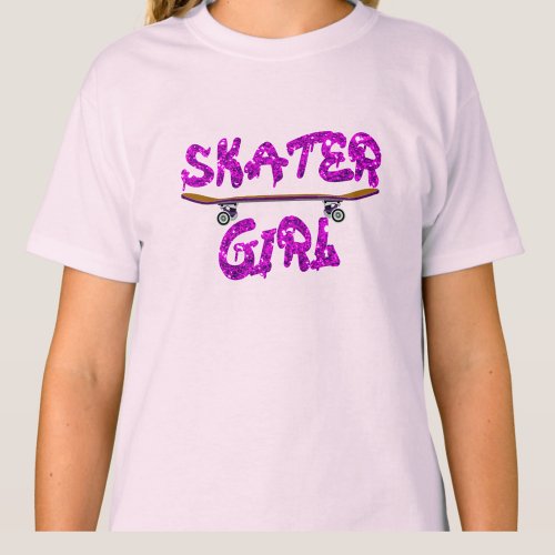 Skater Girl Purple Pink Skateboard                 T_Shirt