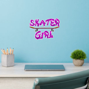 Skater Girl Purple Pink Skateboard Wall Decal