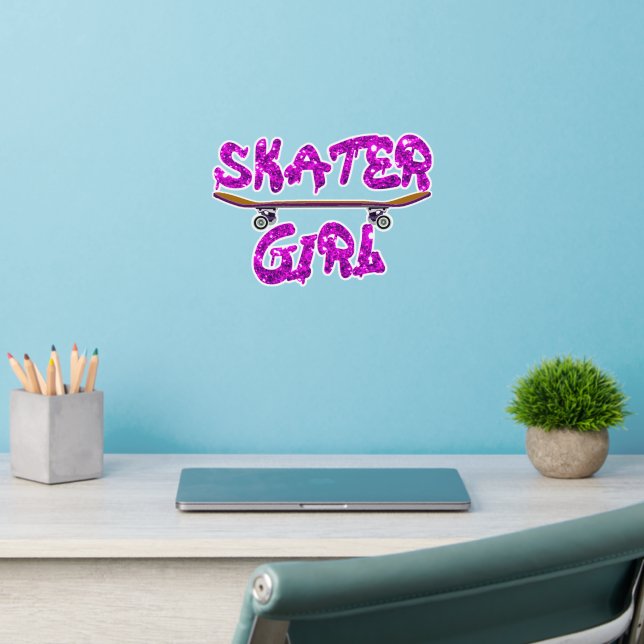 Skater Girl Purple Pink Skateboard                 Wall Decal (Home Office 2)