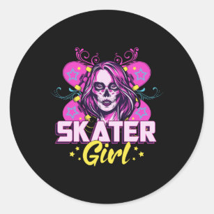 Skater Girl Sk8 Skateboard Girls Skating Gift Idea Classic Round Sticker
