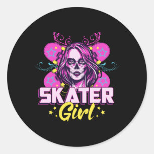 Skater Girl Sk8 Skateboard Girls Skating Gift Idea Classic Round Sticker