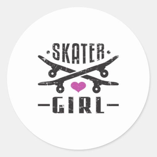 Skater Girl Skateboard Skating Sk8 Skate Gift Classic Round Sticker