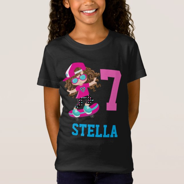 Skater Girl Skateboarding Birthday Party Custom T-Shirt (Front)