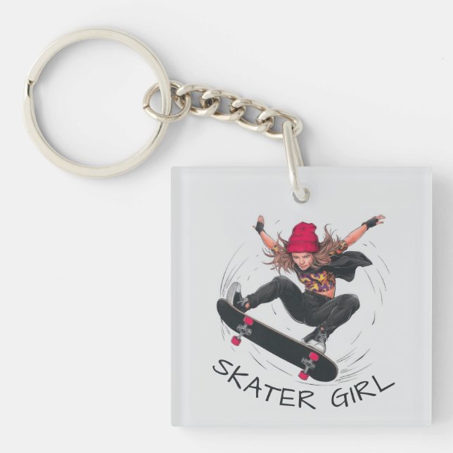 Skater Girl Skateboarding Keychain (Front)