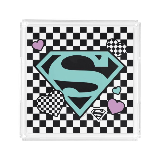 Skater Girl Supergirl Hearts S-Shield Acrylic Tray (Front)