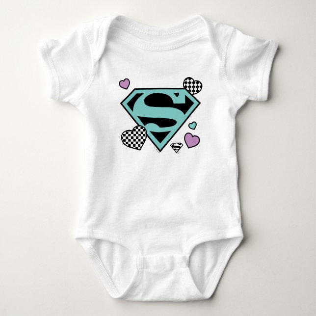 Skater Girl Supergirl Hearts S-Shield Baby Bodysuit (Front)