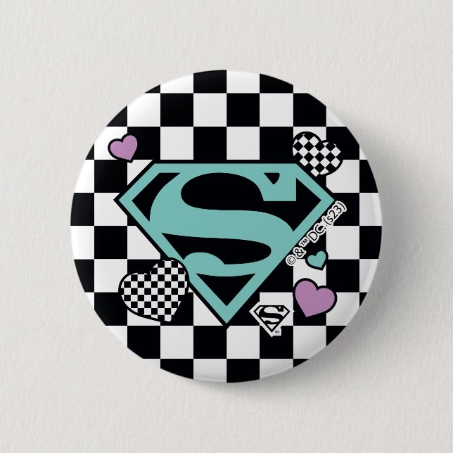 Skater Girl Supergirl Hearts S-Shield Button (Front)