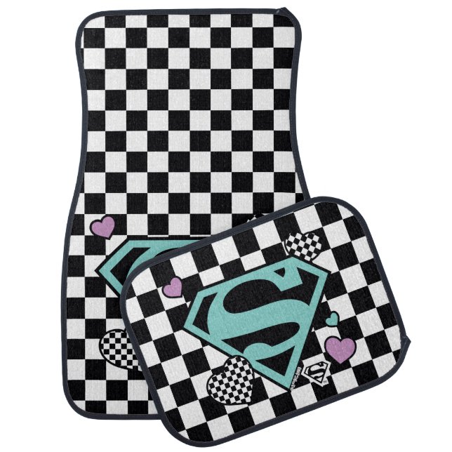 Skater Girl Supergirl Hearts S-Shield Car Floor Mat (Set)