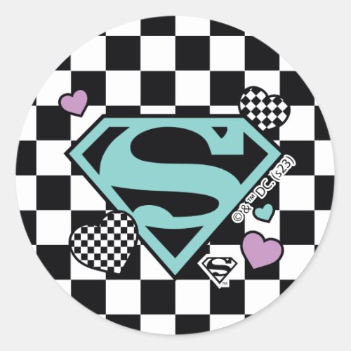 Skater Girl Supergirl Hearts S_Shield Classic Round Sticker